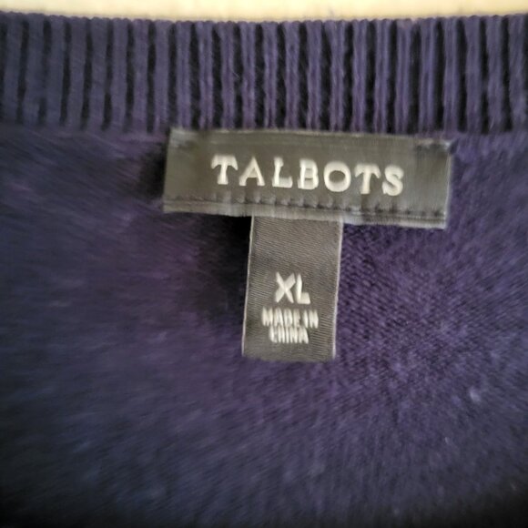 Talbots Sweater Women's XL Blue Embroidered Feathers Button Shoulder Boho - Picture 3 of 8